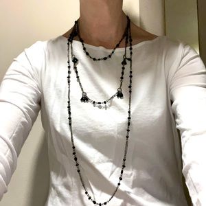 Beautiful Layered/Tiered Black and Silver Long Necklace from Paris